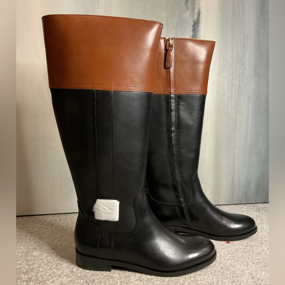 Lauren Ralph Lauren Berdie Leather Riding Boots – Black/Tan - Size 6 WIDE CALF - Picture 3 of 16